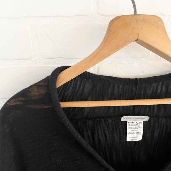 Sarah Pacini Knit Sweater Cardigan Tie-Front Merino Wool Black Oversized OS - Picture 5 of 12